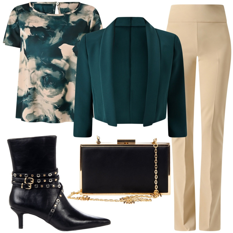 Outfit donna - Matrimonio fw26 fd. Stile Chic per Cerimonia. Abbinamento con pantaloni, bolero, bluse, pochette, stivaletti.