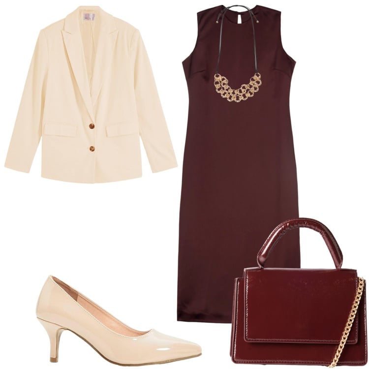 Outfit donna - Total look #2237078. Stile Bon Ton per Ufficio. Abbinamento con blazer, décolleté, borse a tracolla, vestiti midi/longuette, collane.