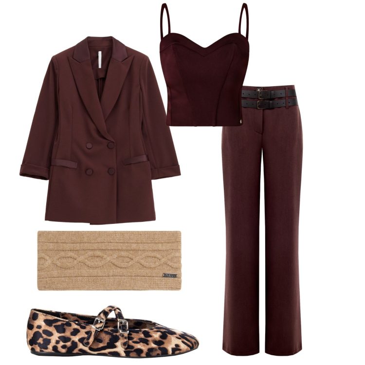 Outfit donna - Total look #2237082. Stile Casual chic per Serata fuori. Abbinamento con top, ballerine, pantaloni, blazer, accessori per capelli.