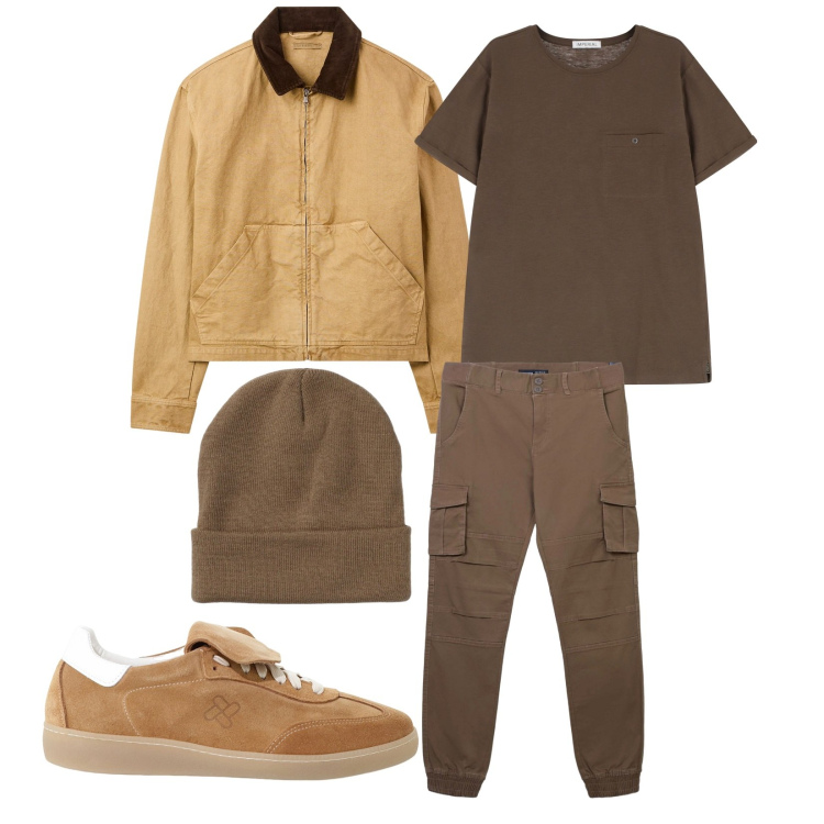 Outfit uomo - Total look #2237085. Stile Casual per Tutti i giorni. Abbinamento con pantaloni cargo, cappotti, berretti, sneakers, t-shirt.