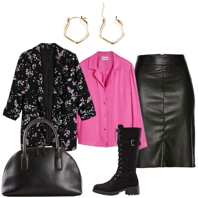 Outfit donna - Novità d’autunno Bonprix. Stile Casual chic per Tutti i giorni. Abbinamento con blazer, shopping bag, gonne longuette, camicie, stivali, orecchini.