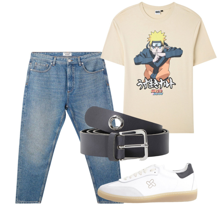 Outfit uomo - Casual mood. Stile Casual per Tutti i giorni. Abbinamento con t-shirt, jeans, cinture, sneakers.