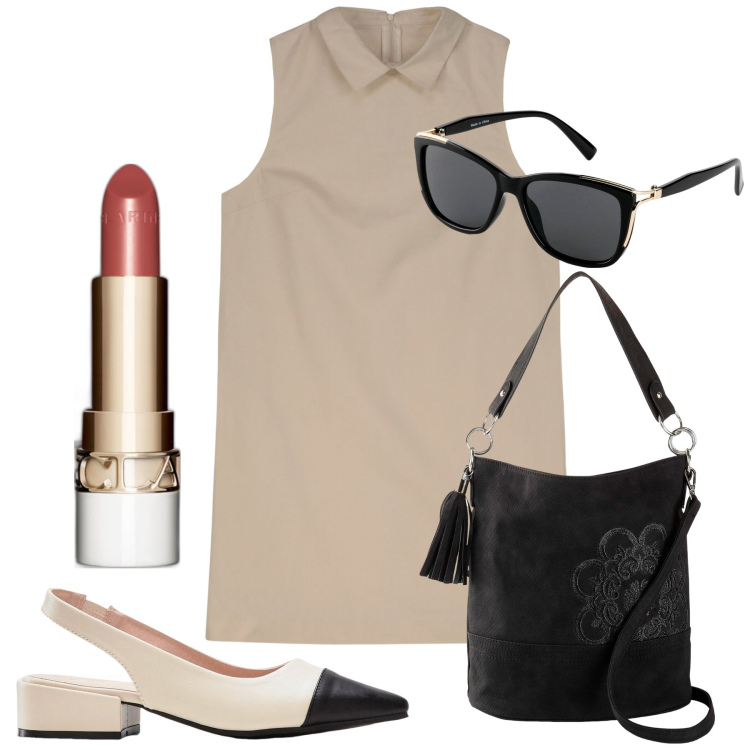 Outfit donna - Pronta in un secondo. Stile Bon Ton per Ufficio. Abbinamento con occhiali da sole, borse a mano, décolleté, rossetti, vestiti a tubino.