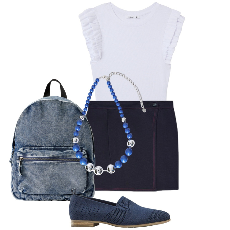 Outfit donna - Essenziale ma carina. Stile Casual chic per Tutti i giorni. Abbinamento con mocassini, zaini, t-shirt, gonne, collane.
