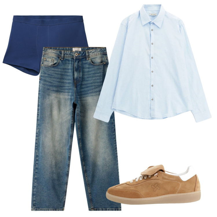 Outfit uomo - Agosto. Stile Casual per Tutti i giorni. Abbinamento con jeans, boxer, sneakers, camicie.