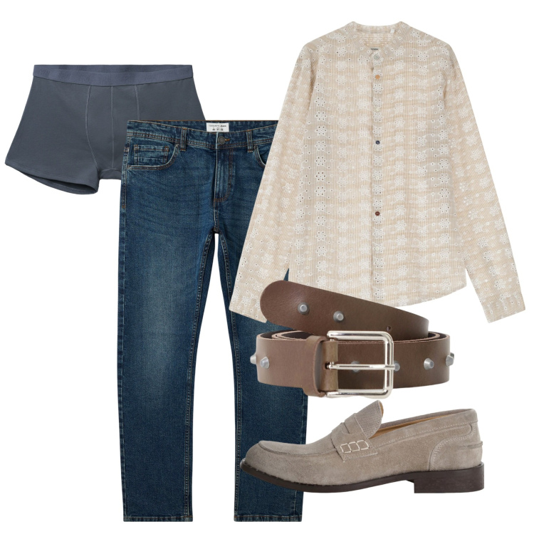 Outfit uomo - Casual curato. Stile Casual per Tutti i giorni. Abbinamento con jeans, boxer, cinture, camicie, scarpe stringate.