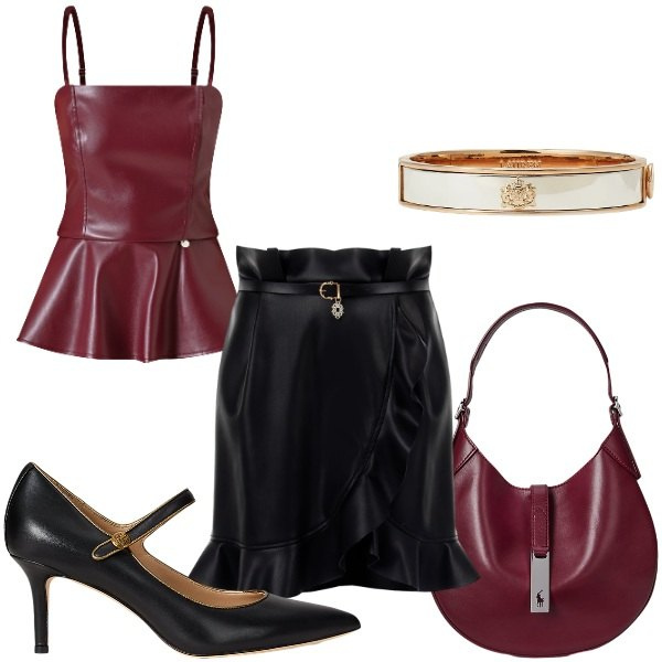 Outfit donna - Rinascimento nuova collezione. Stile Glamour per Tutti i giorni. Abbinamento con top, minigonne, braccialetti, décolleté, borse a spalla.