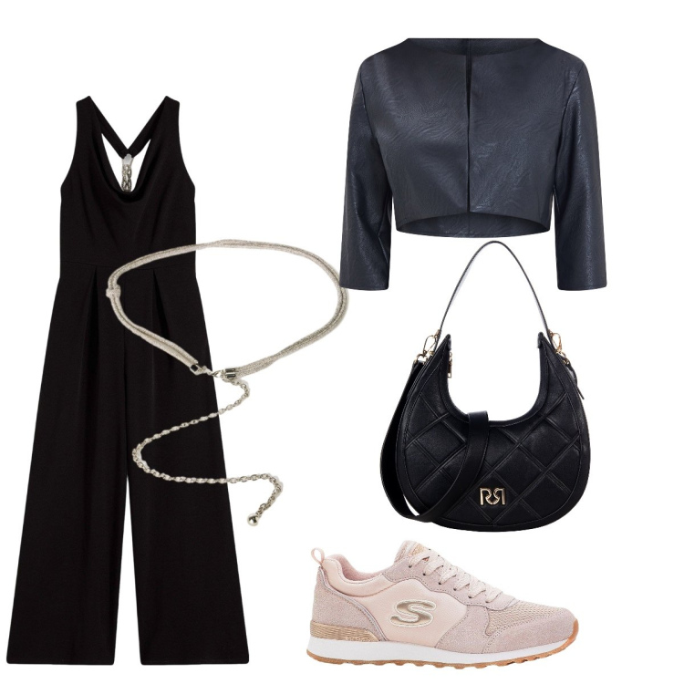 Outfit donna - Rientro con tuta. Stile Casual chic per Tutti i giorni. Abbinamento con tute, sneakers, blazer, borse a tracolla, cinture.