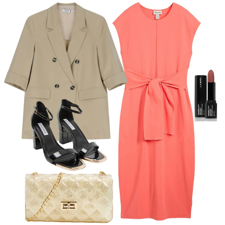 Outfit donna - Pomeriggio. Stile Chic per Tutti i giorni. Abbinamento con vestiti, rossetti, borse a tracolla, sabot, blazer.
