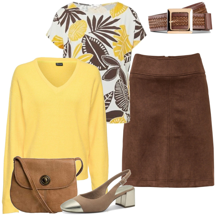 Outfit femme - Sidonie. Style Bon Ton pour Bureau. Assortir avec jupes, pulls, ceintures, escarpins, sacs besace, chemisiers.