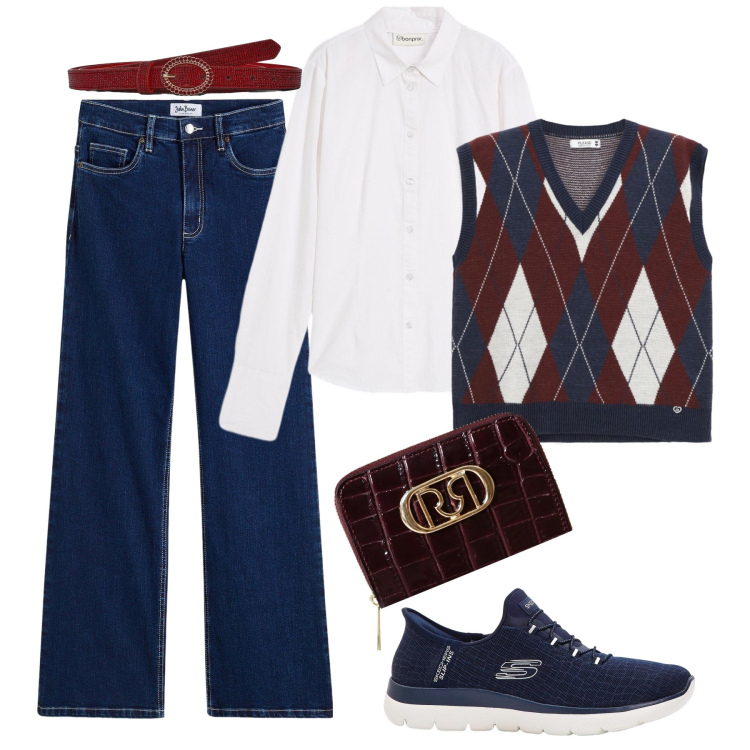 Outfit donna - Il gilet Oxford style. Stile Casual per Tutti i giorni. Abbinamento con camicie, jeans, sneakers, cinture, portafogli, gilet.