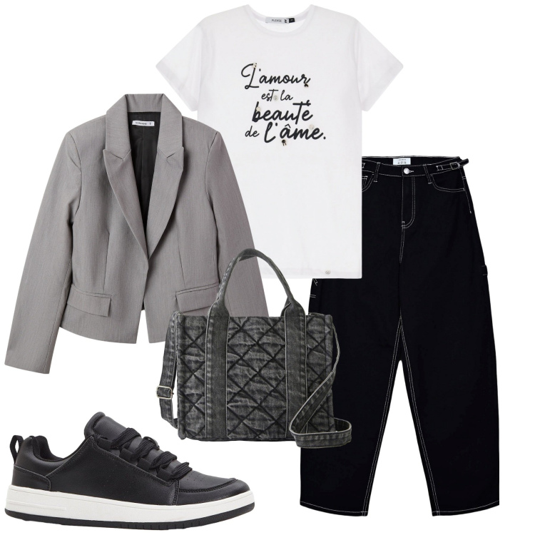 Outfit donna - Total look #2237295. Stile Trendy per Tutti i giorni. Abbinamento con sneakers, borse a mano, pantaloni, blazer, t-shirt.