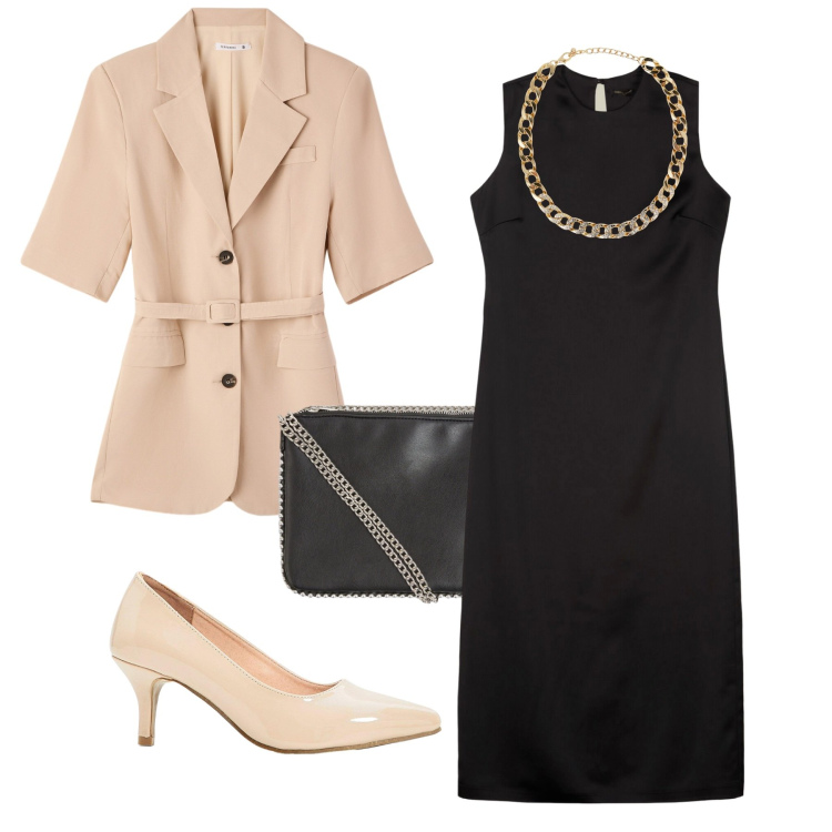 Outfit donna - Total look #2237300. Stile Chic per Serata fuori. Abbinamento con décolleté, blazer, borse a tracolla, collane, vestiti lunghi.