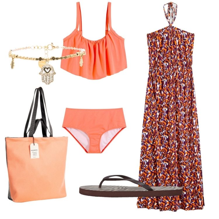 Outfit donna - Imperterrita. Stile Casual per Mare. Abbinamento con bikini, vestiti da spiaggia, infradito, borse tote, braccialetti.