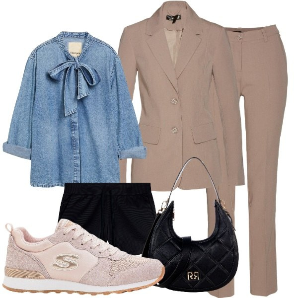 Outfit donna - Fall Collections - FW26. Stile Bon Ton per Ufficio. Abbinamento con giacche, sneakers, camicie, borse a tracolla, shorts.