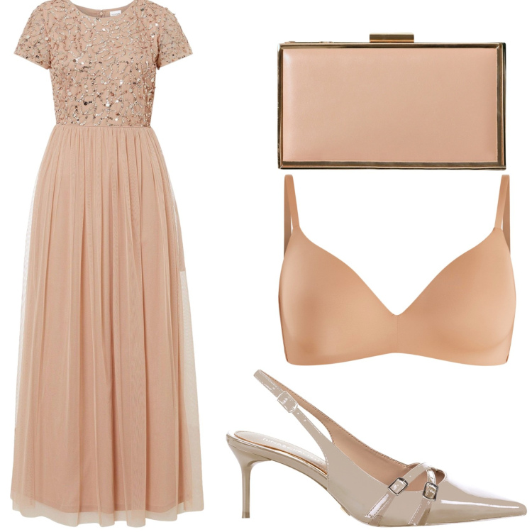 Outfit donna - The Dreams dress. Stile Romantica per Cerimonia. Abbinamento con vestiti lunghi, reggiseni a balconcino, décolleté, pochette.