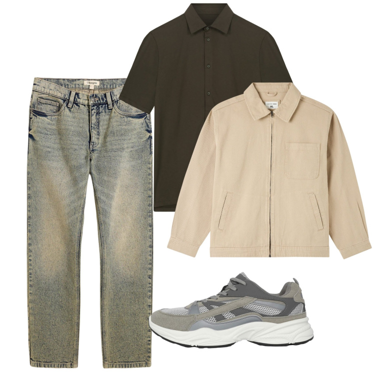 Outfit uomo - Tempo piovoso. Stile Casual per Tutti i giorni. Abbinamento con jeans dritti, giacche, sneakers, polo.