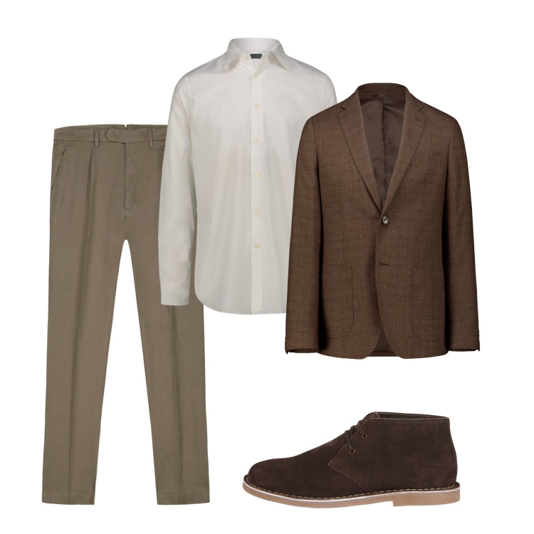 Outfit uomo - Rientro moka. Stile Casual per Tutti i giorni. Abbinamento con camicie, pantaloni, giacche, stivali e stivaletti.