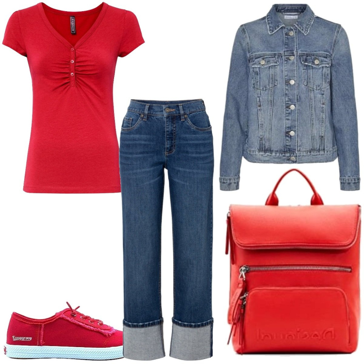 Outfit femme - Septembre rouge. Style Urban pour Tous les jours. Assortir avec jeans, t-shirts, sneakers, blazers, sacs à main.