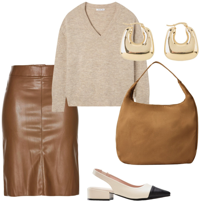 Outfit donna - Con amici. per Tutti i giorni. Abbinamento con décolleté, orecchini, gonne longuette, borse a mano, maglieria.