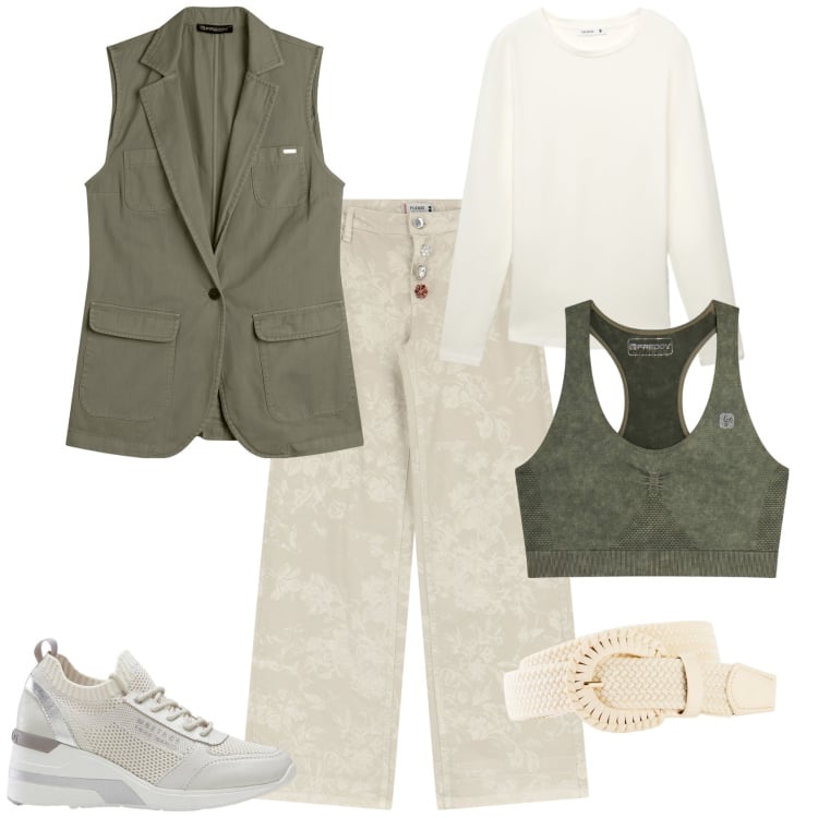 Outfit donna - Gilet must-have per settembre. Stile Trendy per Tutti i giorni. Abbinamento con sneakers, cinture, t-shirt, pantaloni, reggiseni, gilet.