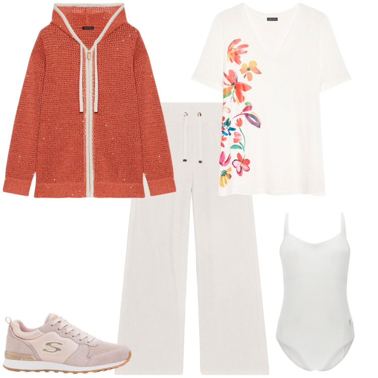 Outfit donna - Sporty per ogni giorno. Stile Sporty chic per Tutti i giorni. Abbinamento con sneakers, pantaloni, body, cardigans, t-shirt.