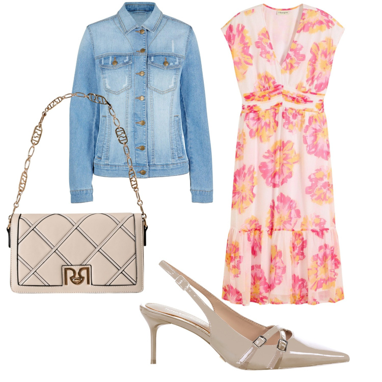 Outfit donna - Total look #2237557. Stile Casual chic per Ufficio. Abbinamento con blazer, vestiti midi/longuette, décolleté, borse a tracolla.