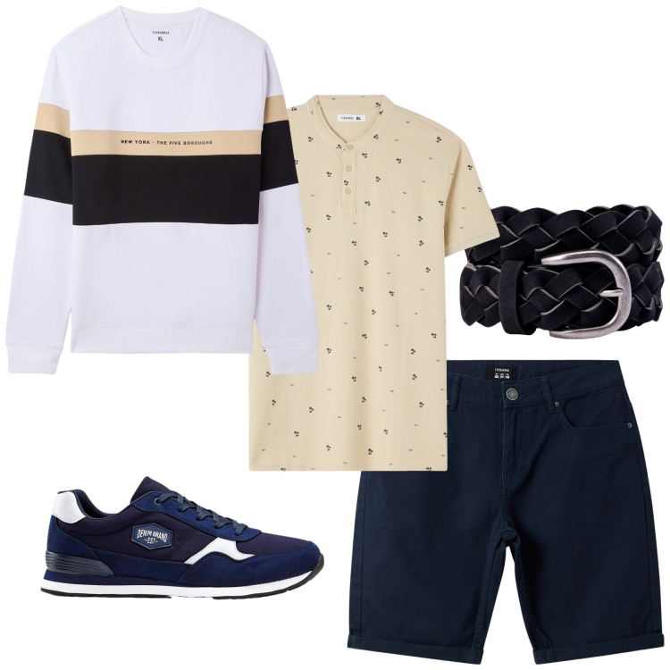 Outfit uomo - Total look #2237583. Stile Casual per Tutti i giorni. Abbinamento con sneakers, t-shirt, felpe con cappuccio, bermuda, cinture.