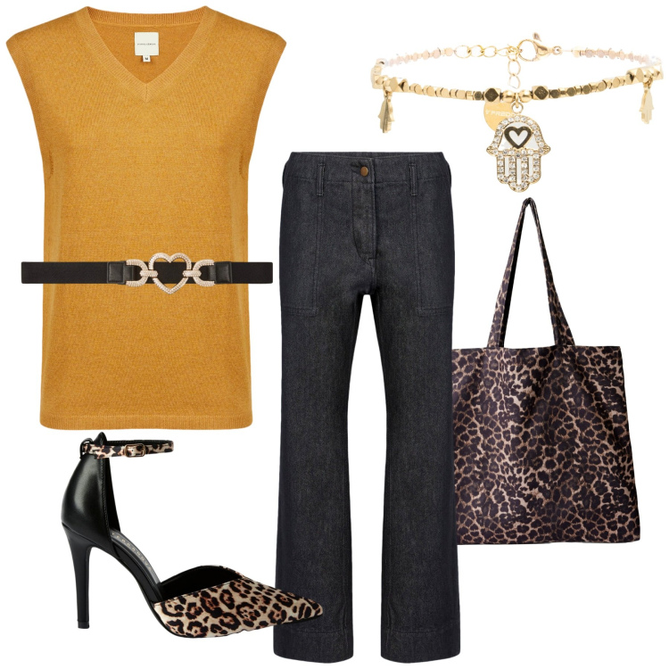 Outfit donna - Total look #2237591. Stile Etnico per Tutti i giorni. Abbinamento con shopping bag, décolleté, cinture, braccialetti, pantaloni, maglieria.