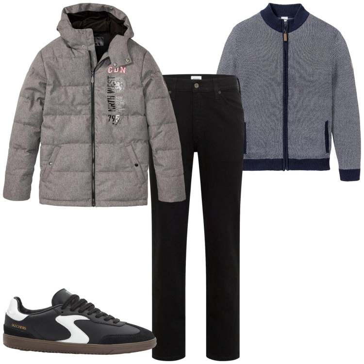 Outfit uomo - Total look #2237592. Stile Casual per Tutti i giorni. Abbinamento con cardigans, giacche, sneakers, jeans dritti.
