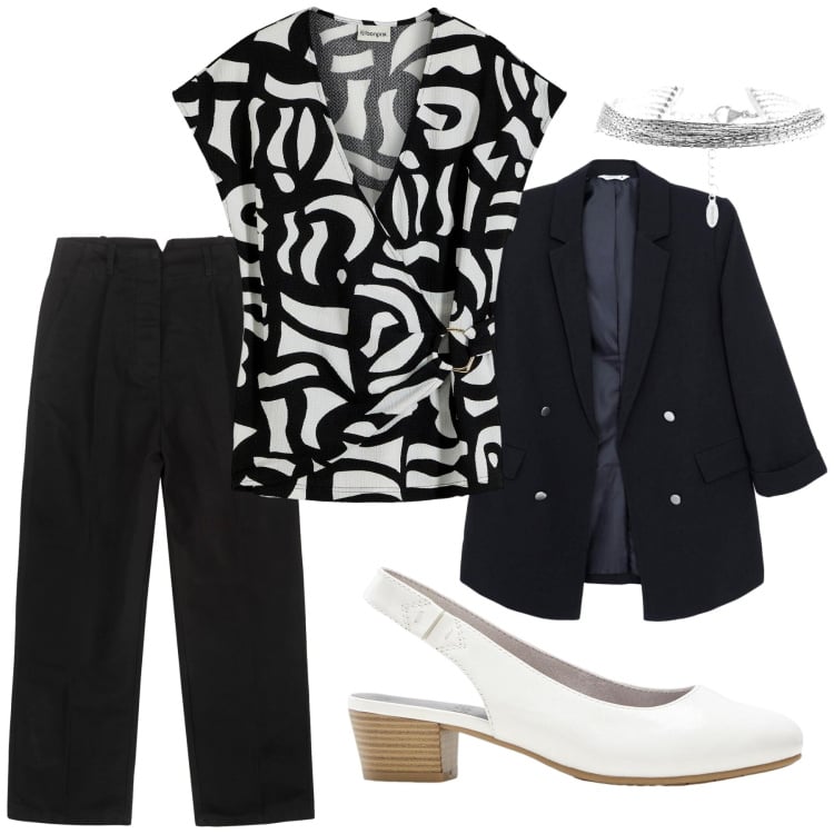 Outfit donna - Total look #2237598. Stile Casual chic per Ufficio. Abbinamento con maglieria, décolleté, blazer, braccialetti, pantaloni.