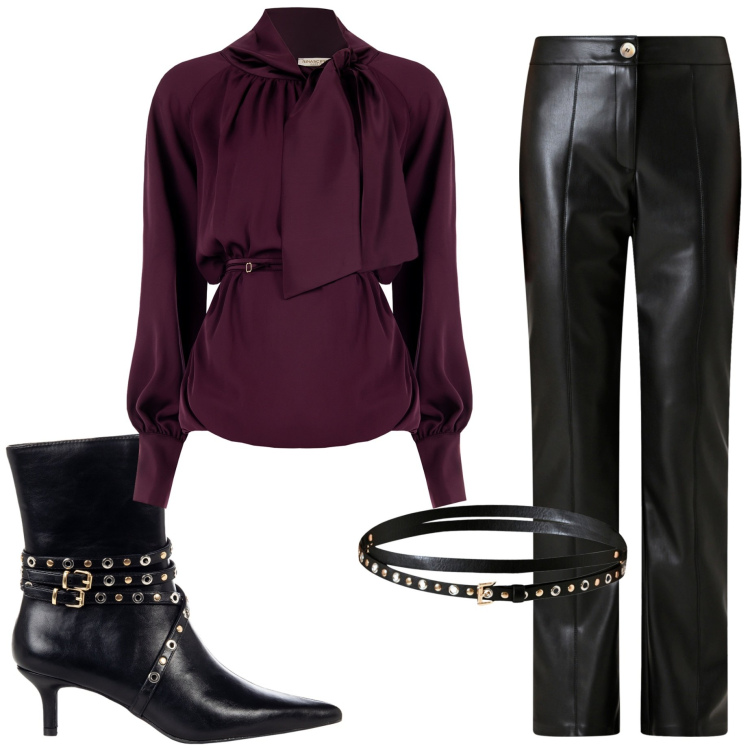 Outfit donna - New collection Rinascimento. Stile Sporty chic per Serata fuori. Abbinamento con pantaloni, bluse, stivaletti, cinture.