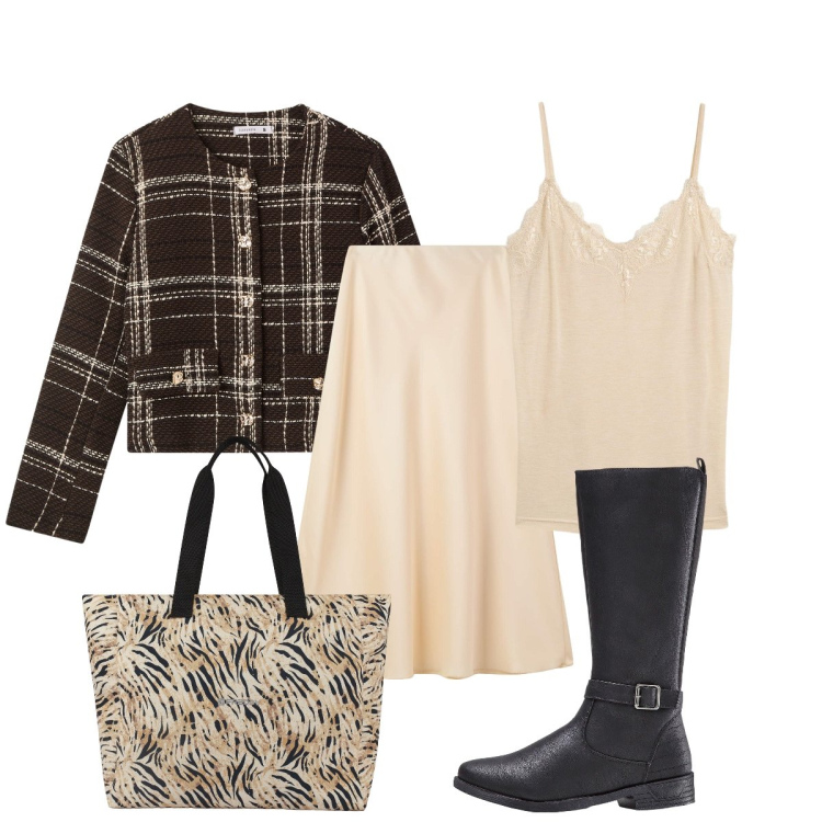 Outfit donna - Ed ora… con gli stivali!. Stile Trendy per Tutti i giorni. Abbinamento con stivali, top, gonne lunghe, blazer, shopping bag.