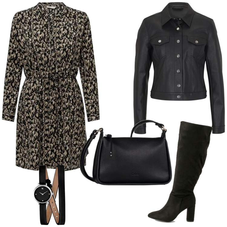 Outfit femme - Fin septembre. Style Basique pour Tous les jours. Assortir avec boléros, tuniques, bottes, jupes, sacs en bandoulière, montres analogiques.