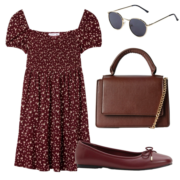 Outfit donna - Total look #2237694. Stile Casual chic per Tutti i giorni. Abbinamento con occhiali da sole, ballerine, vestiti corti, borse a tracolla.
