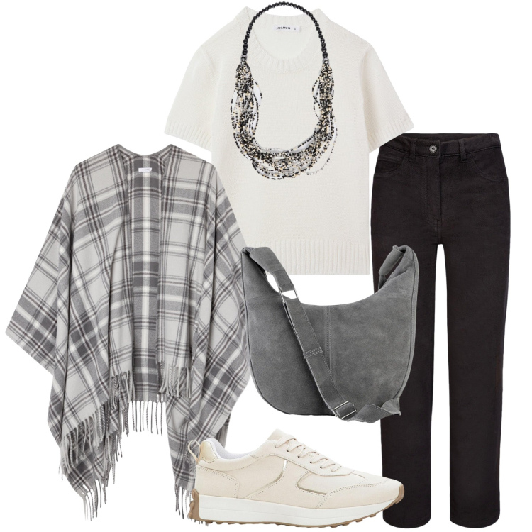 Outfit donna - Total look #2237717. Stile Minimal per Ufficio. Abbinamento con sneakers, borse a mano, cappotti, maglieria, pantaloni, collane.