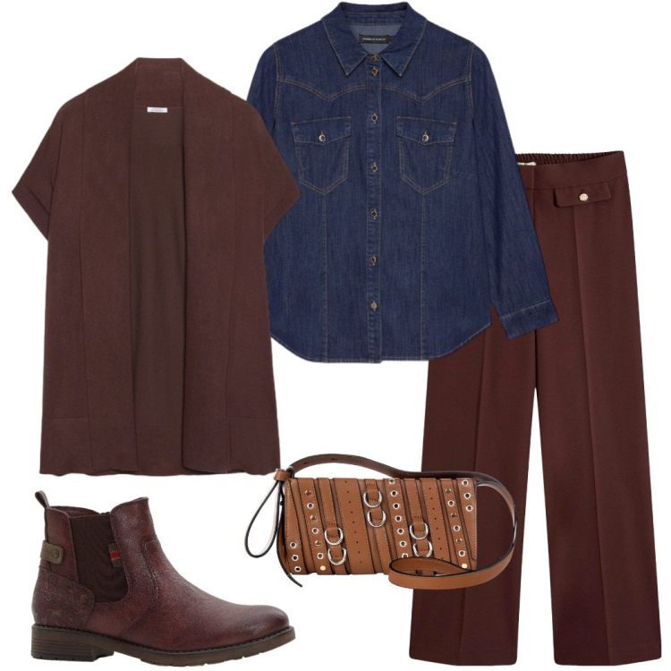 Outfit donna - Fall collection. Stile Casual chic per Ufficio. Abbinamento con pantaloni, stivaletti, borse a spalla, camicie, cardigans.