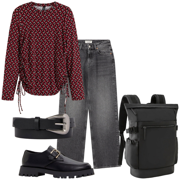 Outfit donna - Rientro in ateneo. Stile Urban per Scuola/Università. Abbinamento con mocassini, zaini, maglieria, jeans, cinture.