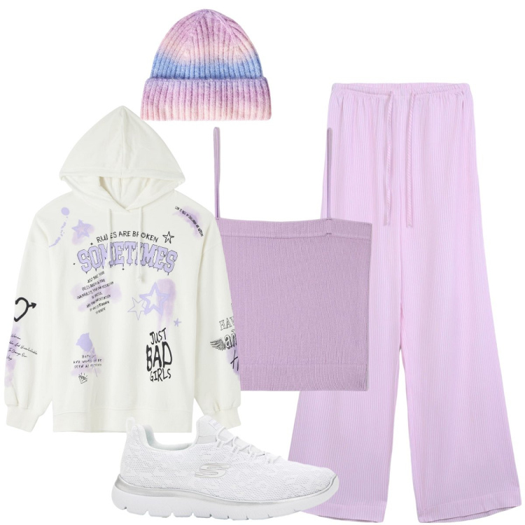 Outfit donna - Domenica mattina con Terranova. Stile Sporty chic per Sport. Abbinamento con sneakers, pantaloni, felpe con cappuccio, canottiere, berretti.