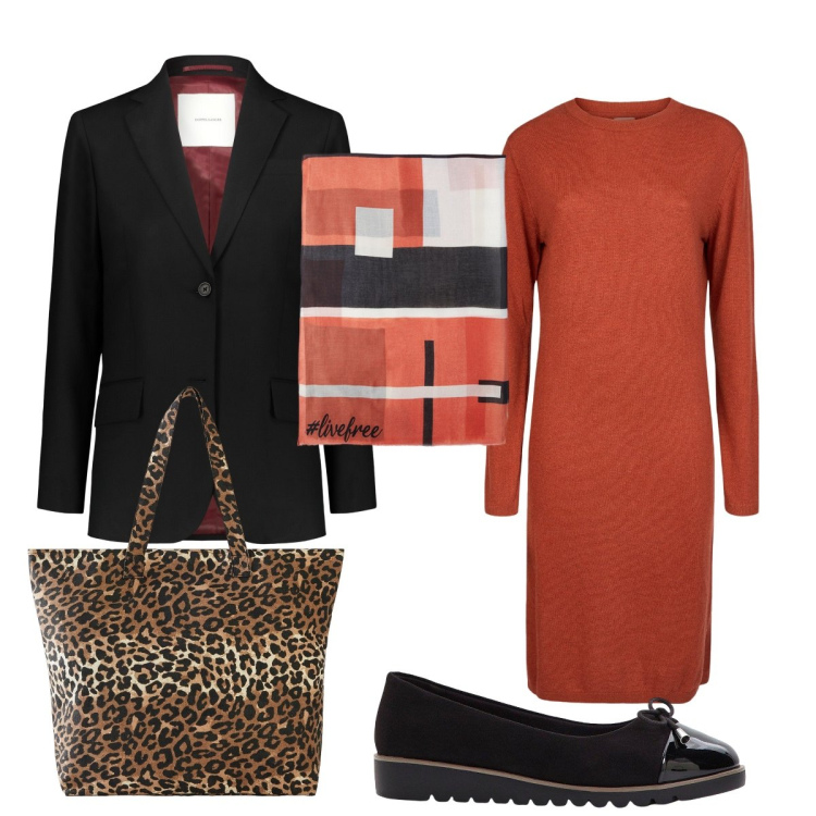 Outfit donna - Total look #2237778. Stile Bon Ton per Tutti i giorni. Abbinamento con ballerine, shopping bag, vestiti, blazer, sciarpe.