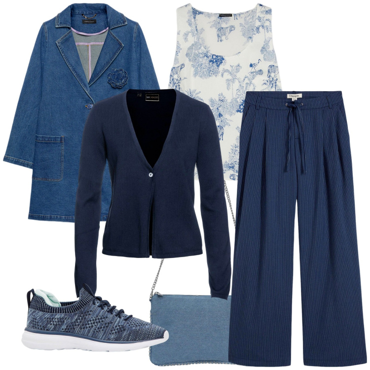 Outfit donna - Total look #2237810. Stile Casual per Tutti i giorni. Abbinamento con sneakers, pantaloni, cardigans, borse a tracolla, trench, top.