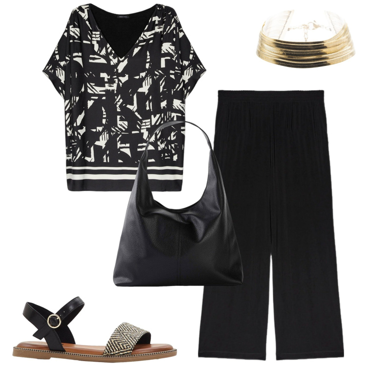 Outfit donna - Total look #2237825. Stile Urban per Tutti i giorni. Abbinamento con sandali, shopping bag, braccialetti, pantaloni, bluse.