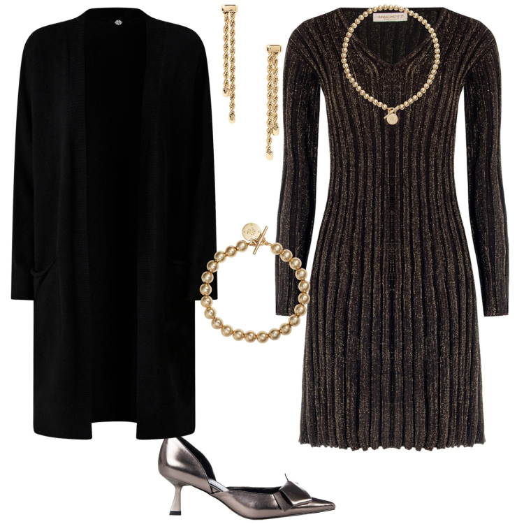Outfit donna - Glamour serata speciale. Stile Glamour per Serata fuori. Abbinamento con vestiti corti, cardigans, décolleté, braccialetti, collane, orecchini.