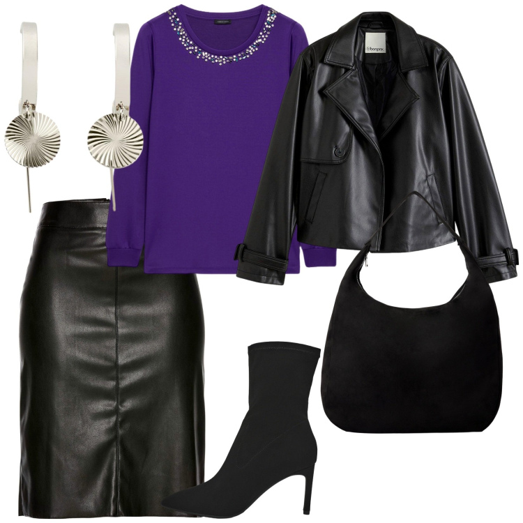 Outfit donna - Stasera cinema. per Serata fuori. Abbinamento con trench, gonne longuette, orecchini, borse a mano, stivali, felpe.