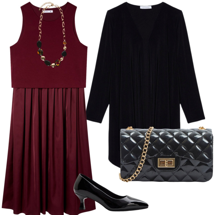 Outfit donna - Ci piace uscire di sera. per Serata fuori. Abbinamento con décolleté, vestiti midi/longuette, borse a tracolla, blazer, collane.
