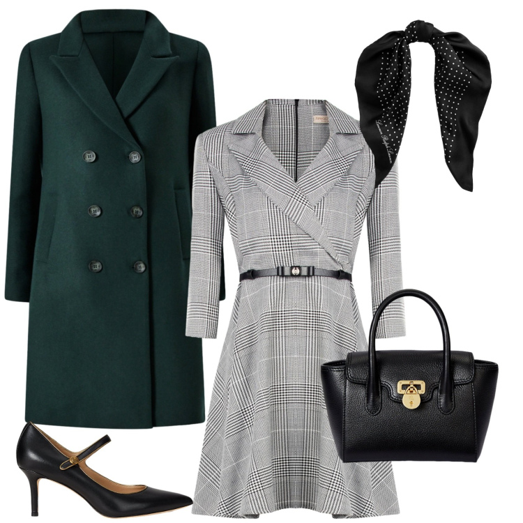 Outfit donna - Retro\' per la nuova stagione. Stile Vintage retrò per Tutti i giorni. Abbinamento con vestiti corti, cappotti, foulard, borse a mano, décolleté.