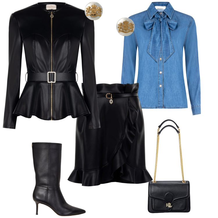 Outfit donna - Rock chic. Stile Rock per Serata fuori. Abbinamento con blazer, camicie, minigonne, stivali, orecchini, borse a spalla.