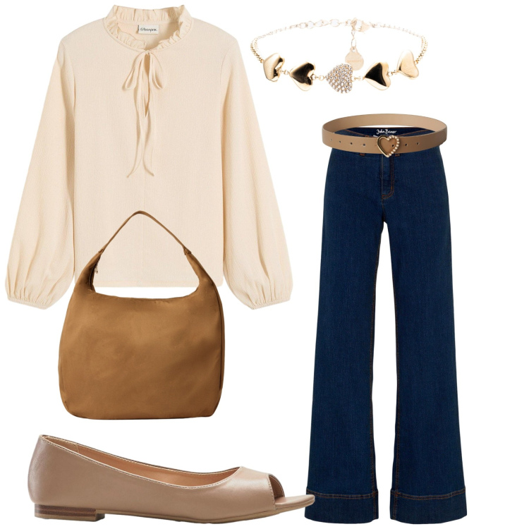 Outfit donna - Total look #2237860. Stile Vintage retrò per Tutti i giorni. Abbinamento con maglieria, jeans, ballerine, cinture, borse a mano, braccialetti.