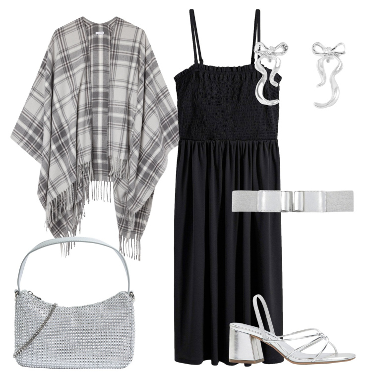 Outfit donna - Total look #2237871. Stile Casual chic per Serata fuori. Abbinamento con vestiti, sandali col tacco, cappotti, borse a tracolla, orecchini, cinture.