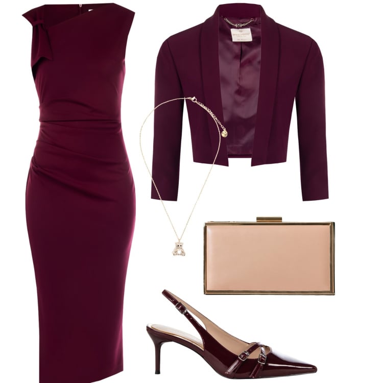 Outfit donna - Una cena romantica. Stile Chic per Serata fuori. Abbinamento con vestiti a tubino, pochette, décolleté, blazer, ciondoli.